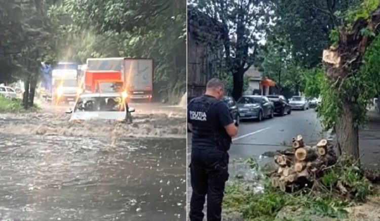 Furtunile au făcut prăpăd în jumătate din țară! Oameni evacuați, străzi și case inundate, copaci doborâți de vânt și mașini avariate!