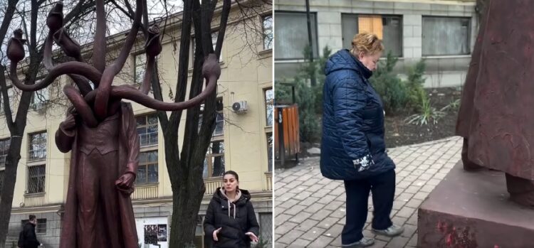 O bătrânică din Iași a vrut să distrugă recent dezvelita statuie a lui Satana